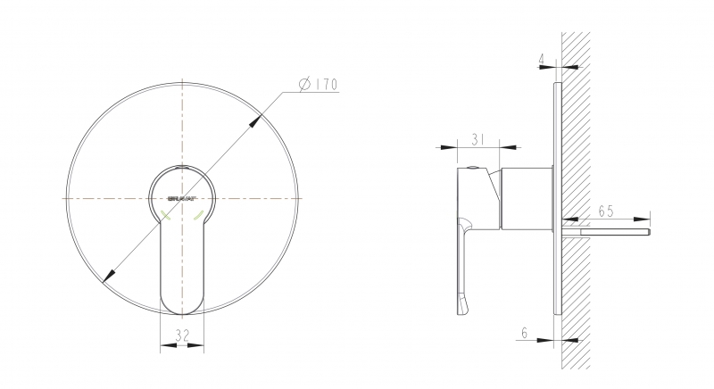 Смеситель встраиваемый в стену (1-функц.) NEW MOON PB839103CP-RUS bravat - Вид №1