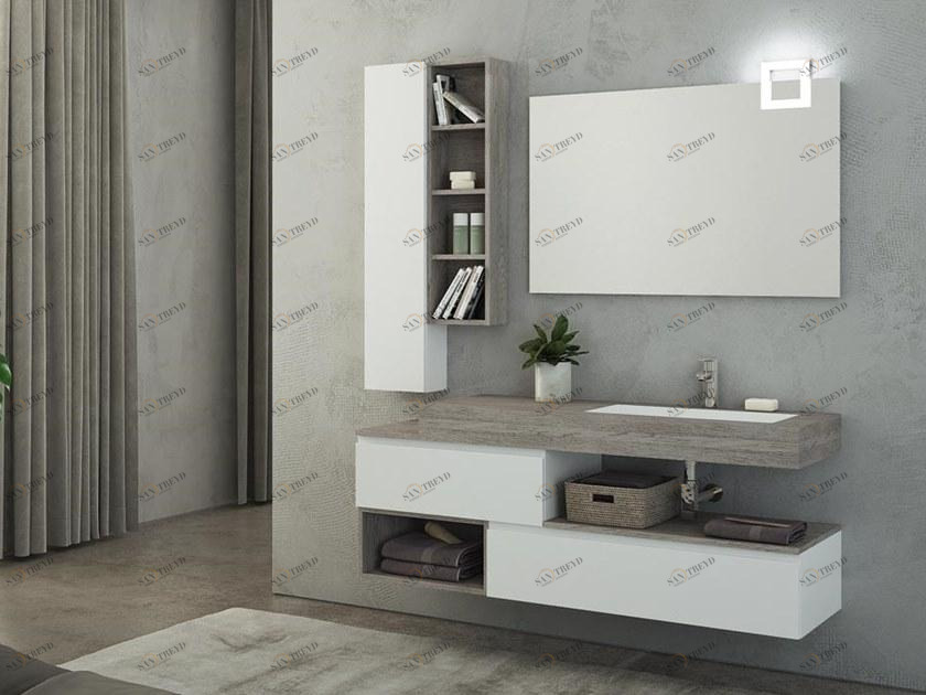 LEGNOBAGNO Тумба под умывальник с зеркалом, лакированная HPL Freedom lineare sun-id-1367087