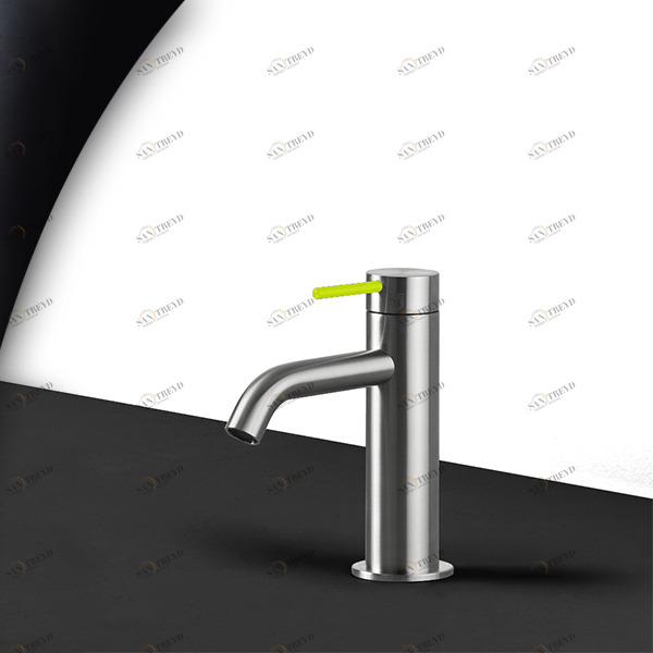 Смеситель для раковины сталь матовая с зеленой ручкой Toki Radomonte TKI1SCIL13