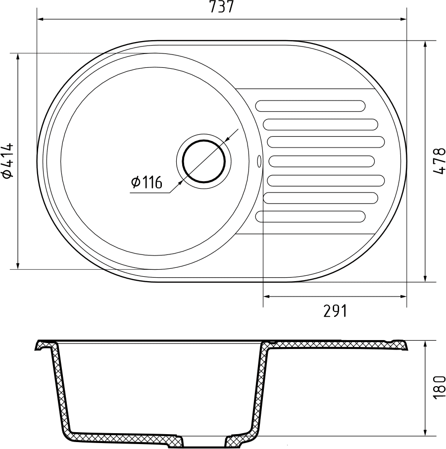 Кухонная мойка Кварц QUARZ S414 GranFest 18-S414 - Вид №1