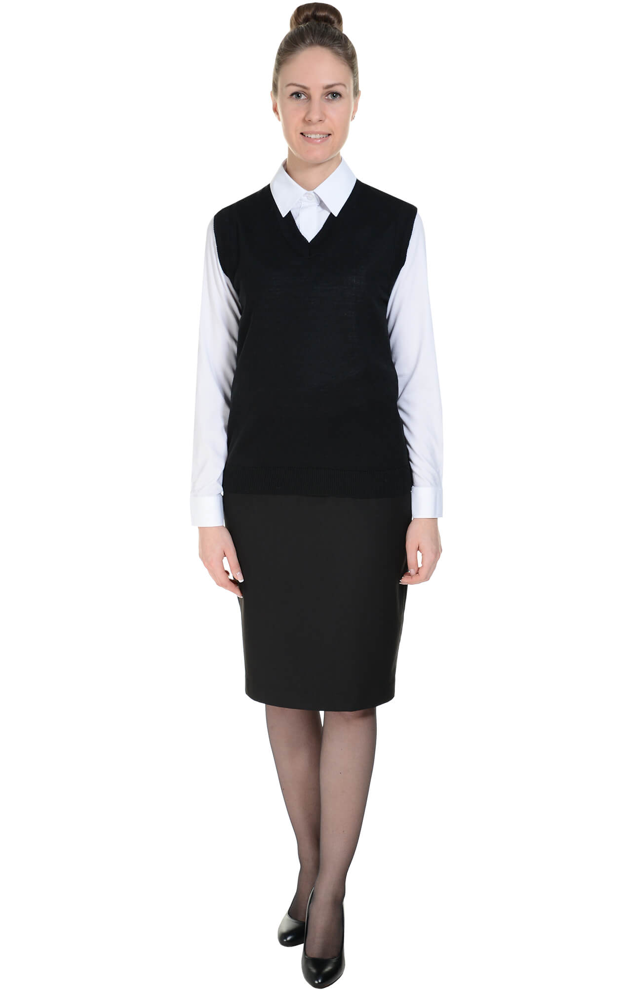 62518 Жилет трикотажный женский черный  Одежда для официантов  размер 52-54 Спецодежда  - Вид №1