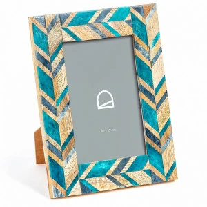 Фоторамка деревянная с голубым костяным декором 10х15 см Doala от La Forma LA FORMA  343312 Бежевый;голубой