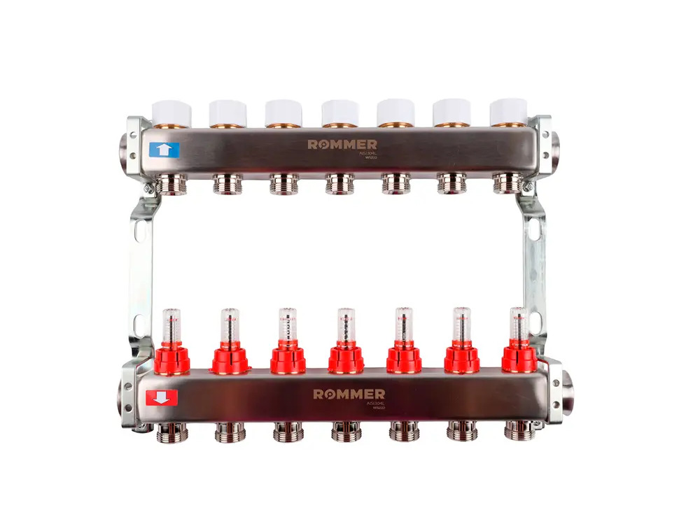 Коллектор Rommer для систем отопления 7 выходов с расходомерами 87956062