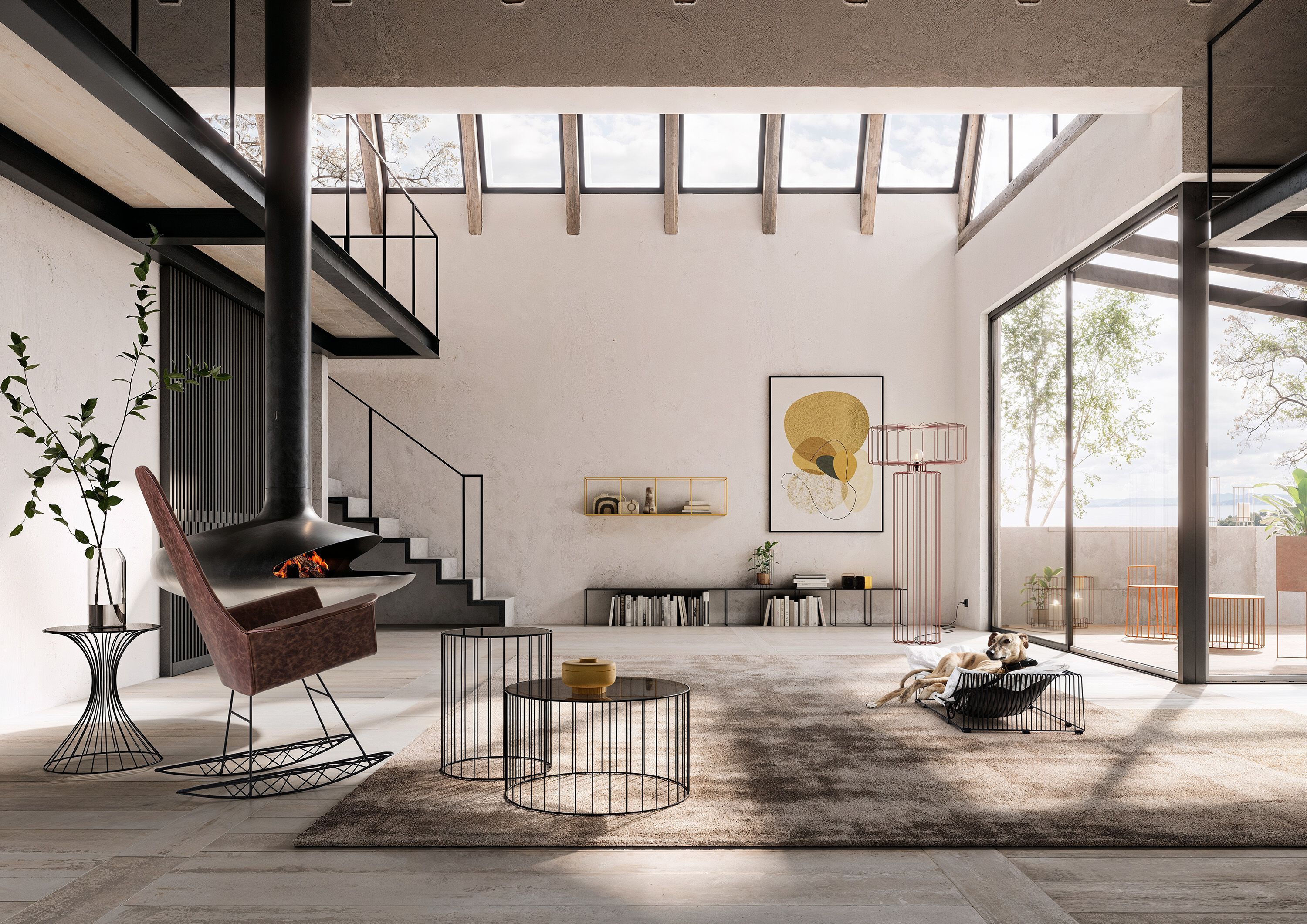 Журнальный столик из железа и стекла Pipedesign Glass ARCH-00070484 - Вид №1