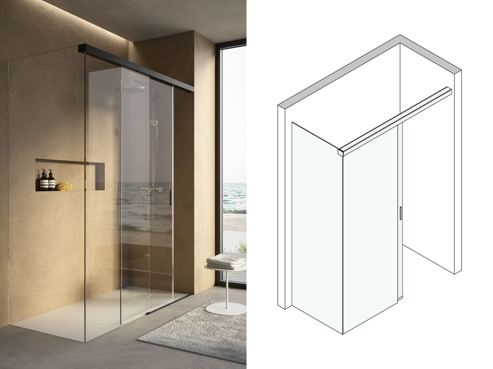 Стеклянная прямоугольная угловая душевая кабина с раздвижной дверью Saint-Gobain - Logli Doccia50 ARCH-00010774 - Вид №3