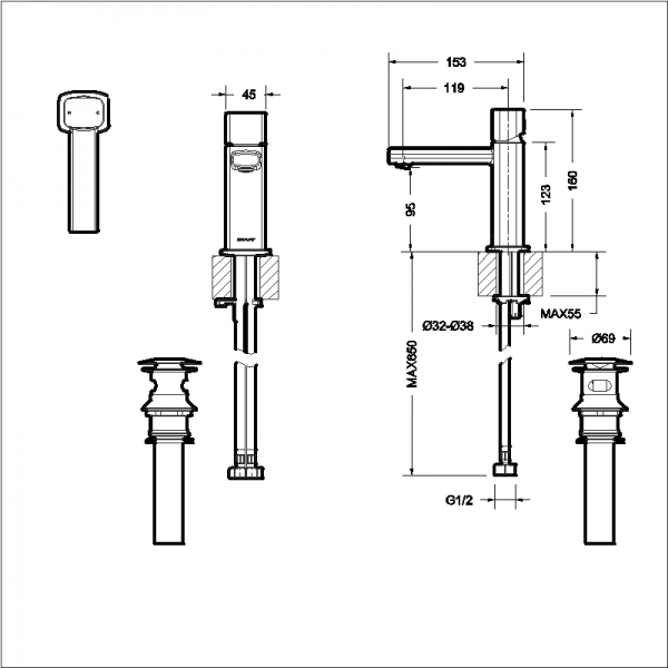 Смеситель для умывальника (черный) RAEL F199153BLK bravat - Вид №1