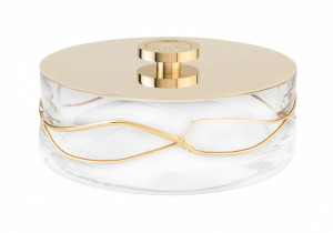 6622/GO Surya Crystal Stream, круглая емкость с крышкой 16х6 см для гигиенич. принадлежностей, цвет золото