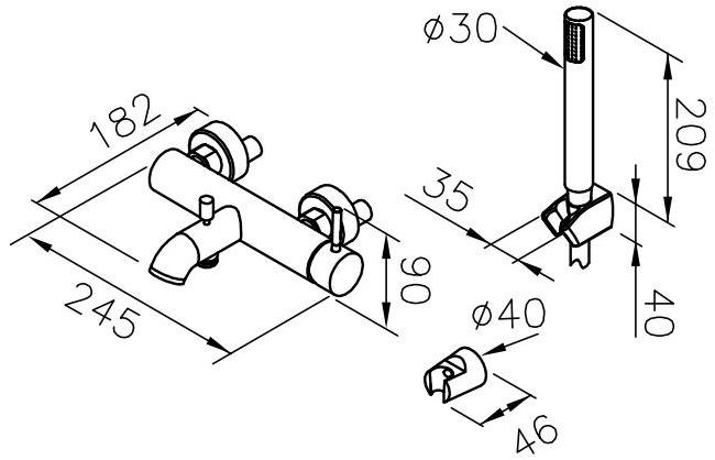 JUSTIME Настенный однорычажный смеситель для ванны из хромированной латуни с ручным душем Pan i sun-id-1512862 - Вид №2