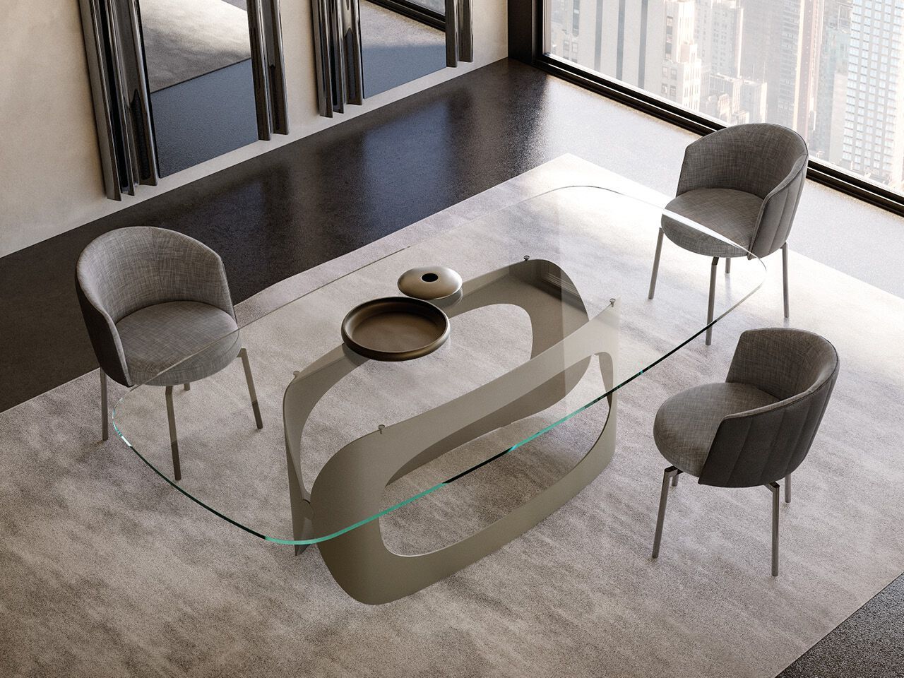 Стол с окрашенным металлическим основанием и хрустальной столешницей EFORMA Polifemo ARCH-00046893