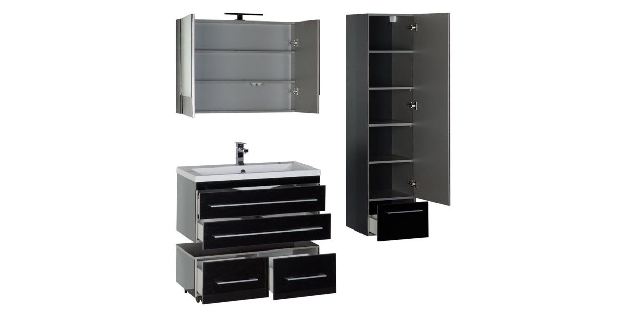 Комплект мебели Aquanet Верона 90 черный (подвесной 2 ящика) 00175474 - Вид №2