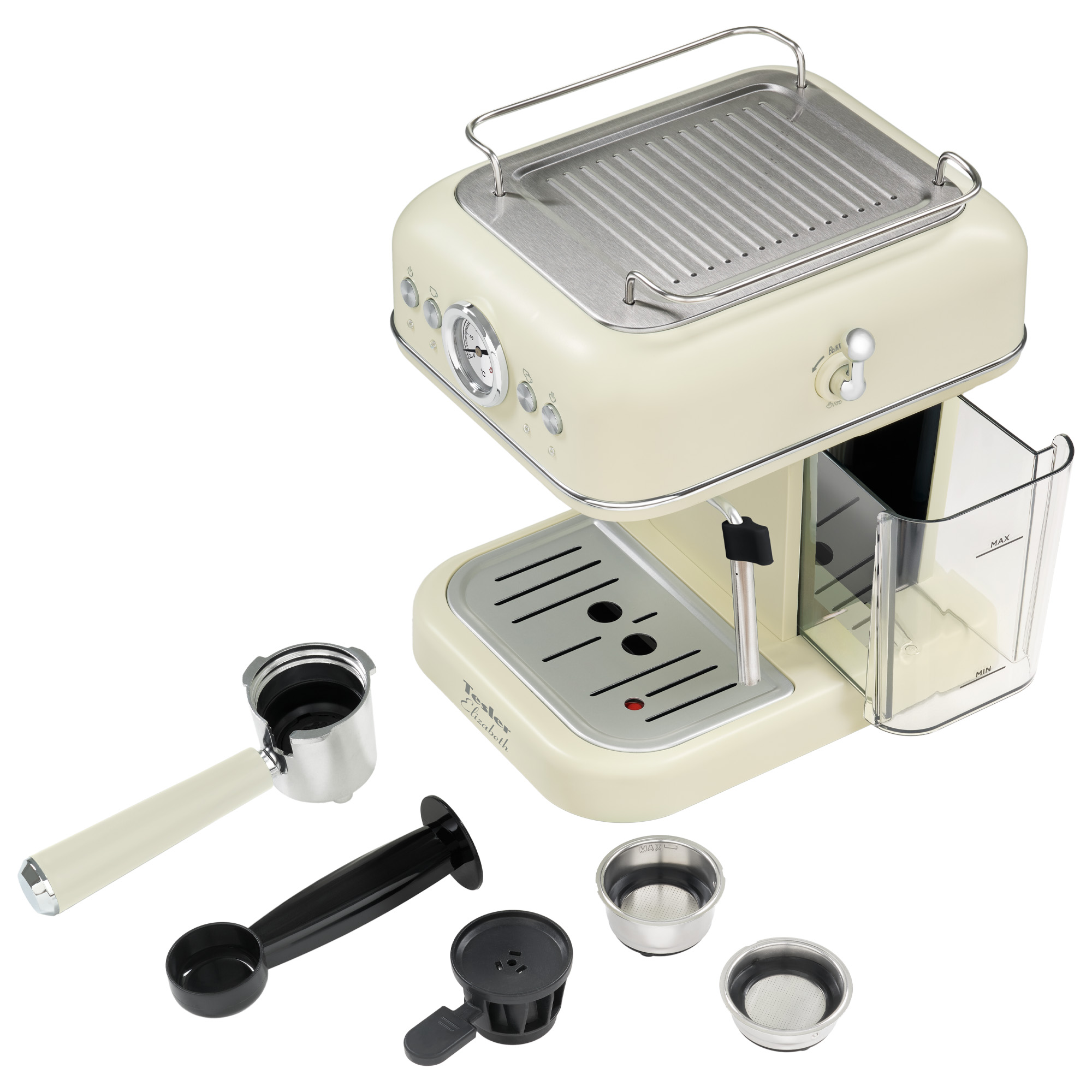 9130743 Кофеварка рожковая Tesler ECM-245 BEIGE бежевый STDN-0125325 - Вид №6