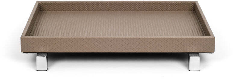 Поднос Rialto - 30X21,5XH4,5 см / металл-хром/тканая кожа_черный