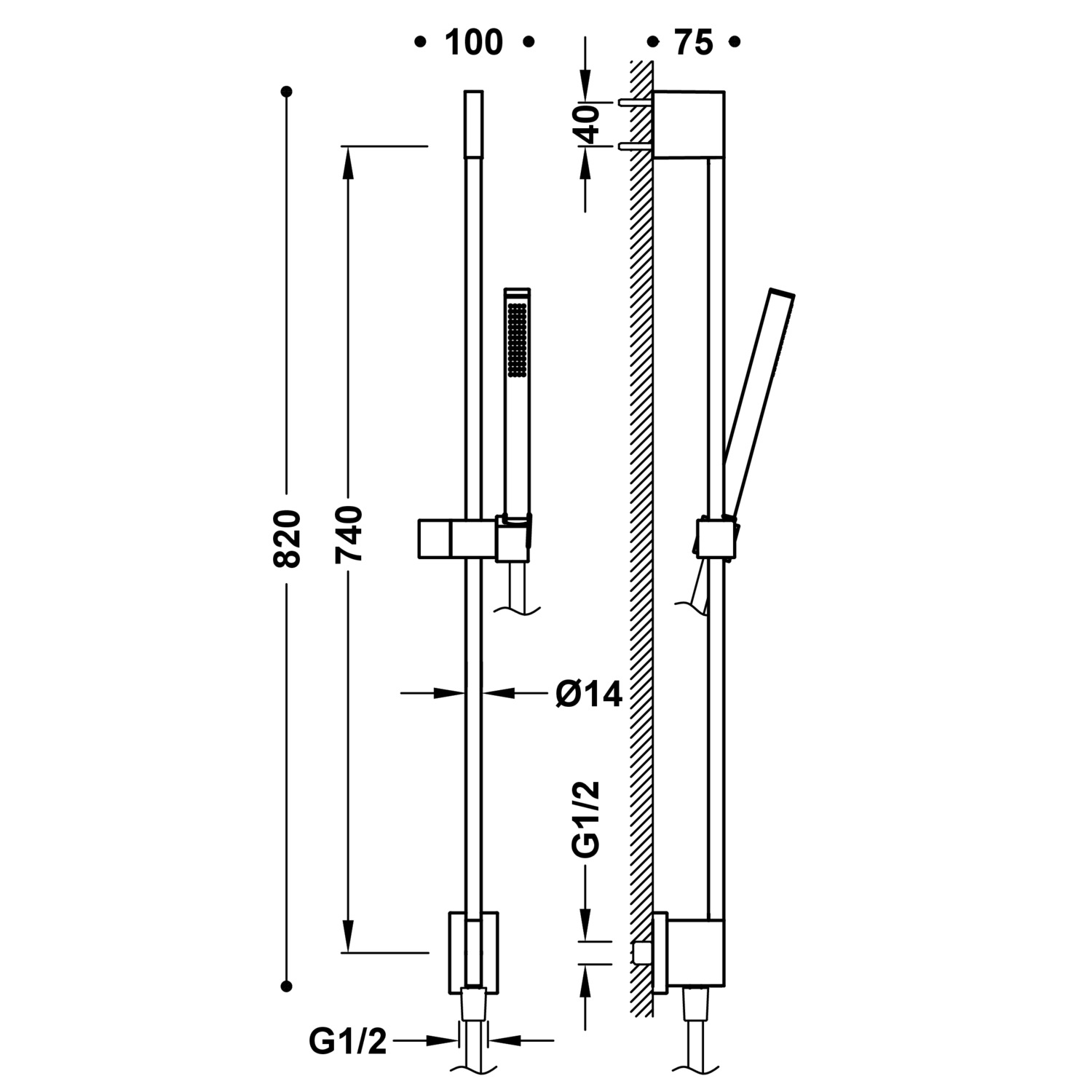 Комплект душевой планки с настенным водоснабжением-03493201 TRES Showers - Вид №1