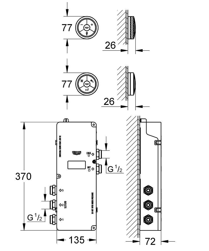 36289000 Электронная панель управления и переключатель для ванны Grohe F-digital хром - Вид №1