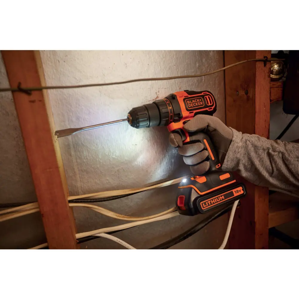 Дрель-шуруповерт аккумуляторная Black&Decker BDCDD186K1B-QW, 18 В Li-ion 2х1.5 Ач BLACK + DECKER STLM-2120237 - Вид №10