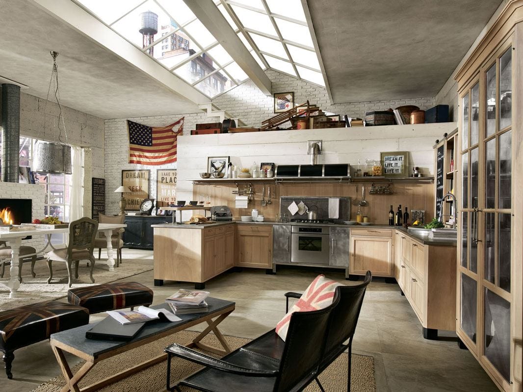 Встроенная кухня из массива дерева с полуостровом Marchi Cucine ARCH-00003163