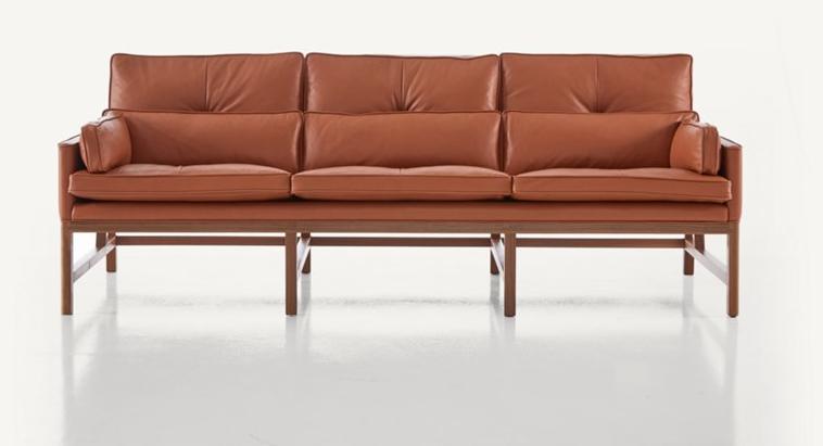 BassamFellows 3-х местный кожаный диван Wood frame lounge Cb-53 - Вид №3