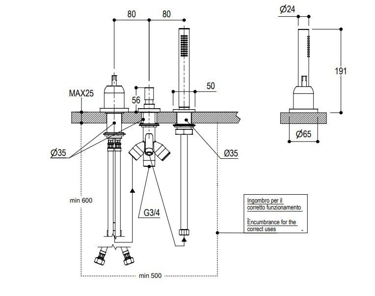 Смеситель для ванны с ручным душем Ritmonio диаметр 35 отпечатков пальцев ARCH-00028942 - Вид №2