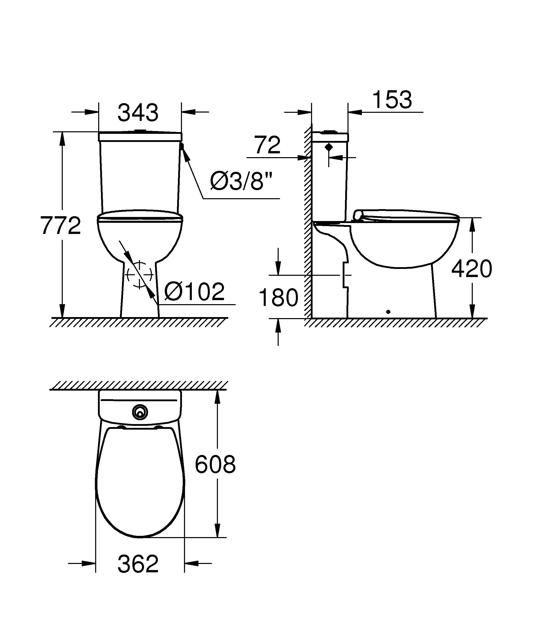 39347000 Компакт унитаз с бачком Белый Grohe Bau Египет - Вид №1