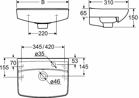 15048 Подвесная раковина настенная прямоугольная IFO  - Вид №7