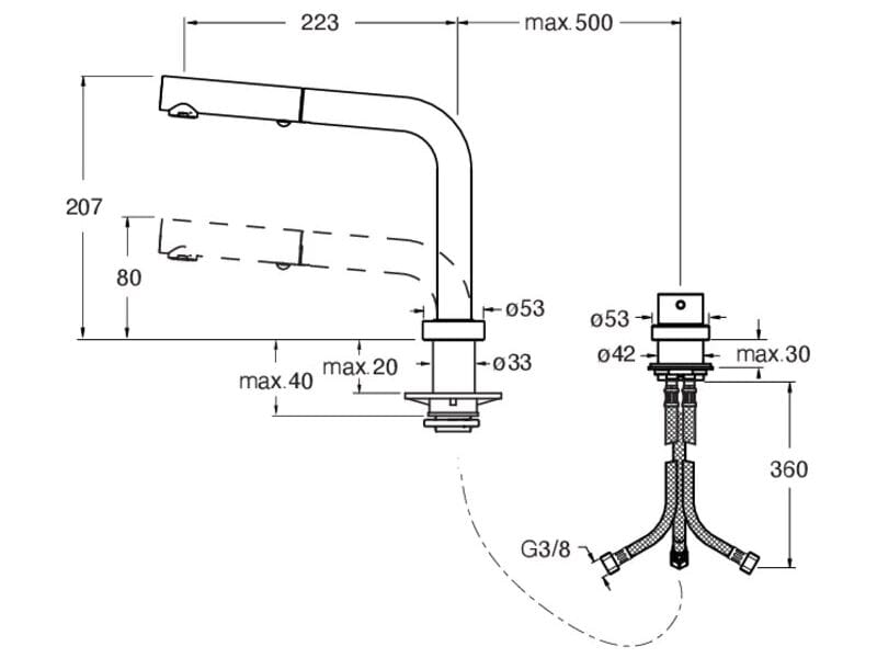Смеситель для кухни с 2 отверстиями и выдвижным ручным душем CRISTINA Rubinetterie кухня-современная коллекция ARCH-00122021 - Вид №2