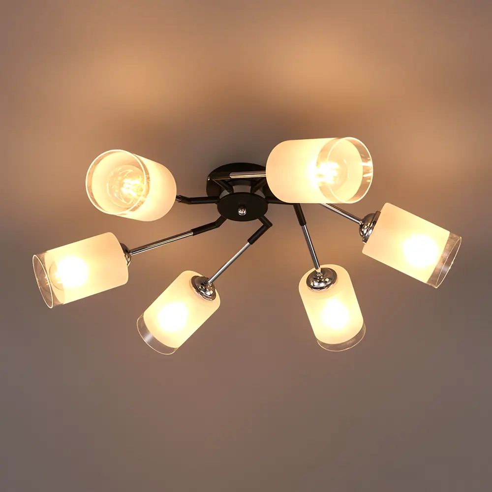 Люстра потолочная JLIGHT CARO 6 лампы 28 м², цвет черный/хром 84534227 STLM-2036437 