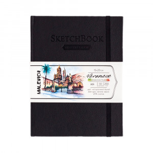 401468 Скетчбук для акварели Veroneze 200 г/м2 15 х 20 см твердый переплет Черный Малевичъ