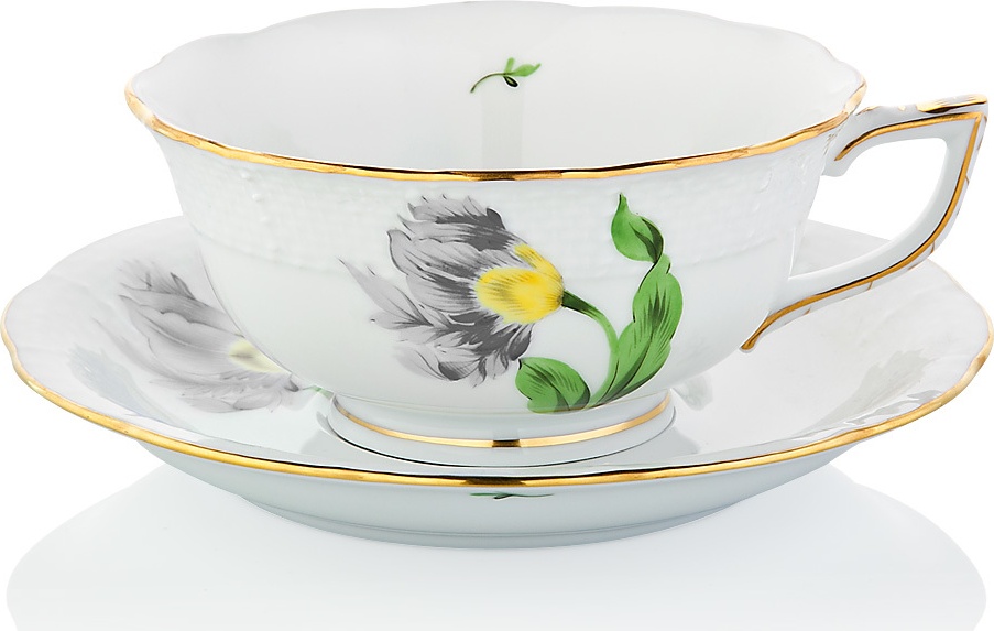 1051720 Herend Чашка чайная с блюдцем 180мл "Китти" (черная) Фарфор 