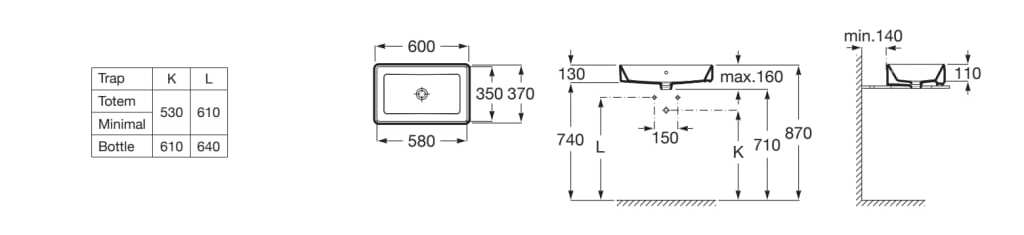 Умывальник с одной столешницей из фарфора Roca The Gap ARCH-00091053 - Вид №2