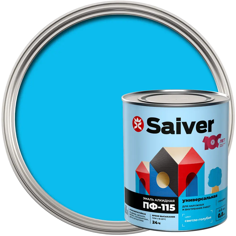 Эмаль ПФ-115 Saiver Lux цвет светло-голубой 0.8 кг 83402378 STLM-2013291 