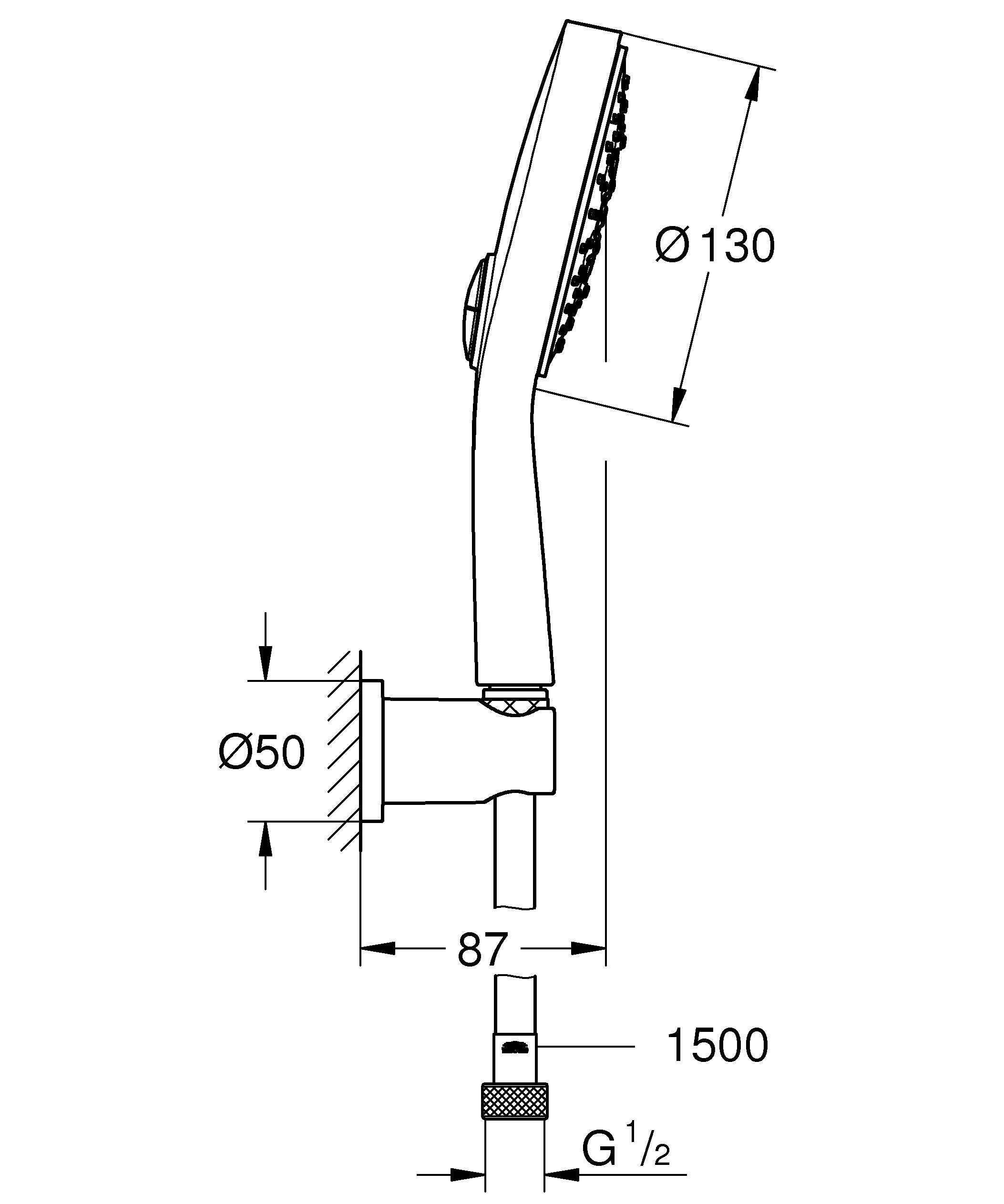 26174000 Душевой набор Power&Soul® Cosmopolitan (ручной душ, настенный держатель, шланг 1500 мм), хром (26174000) Grohe Power&Soul Cosmopolitan хром - Вид №1