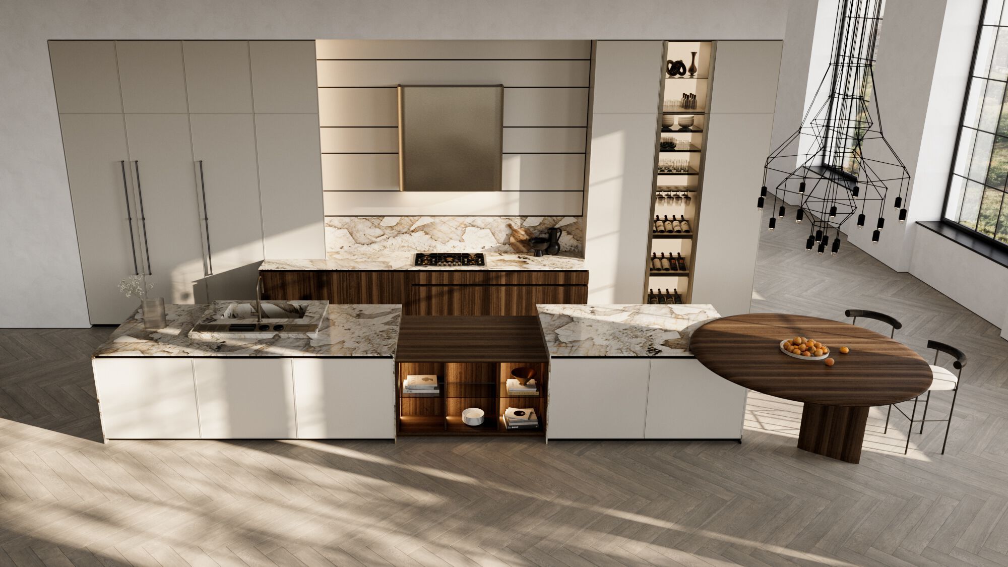 Лакированная кухня с островом и каменной столешницей Патагонии Floritelli Cucine FRAME ARCH-00034636 - Вид №2