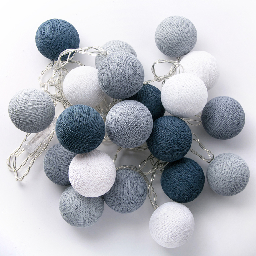 Гирлянда из хлопковых шариков от сети на 20 лампочек блюиш грей Lares&Penates 1720G - Вид №1