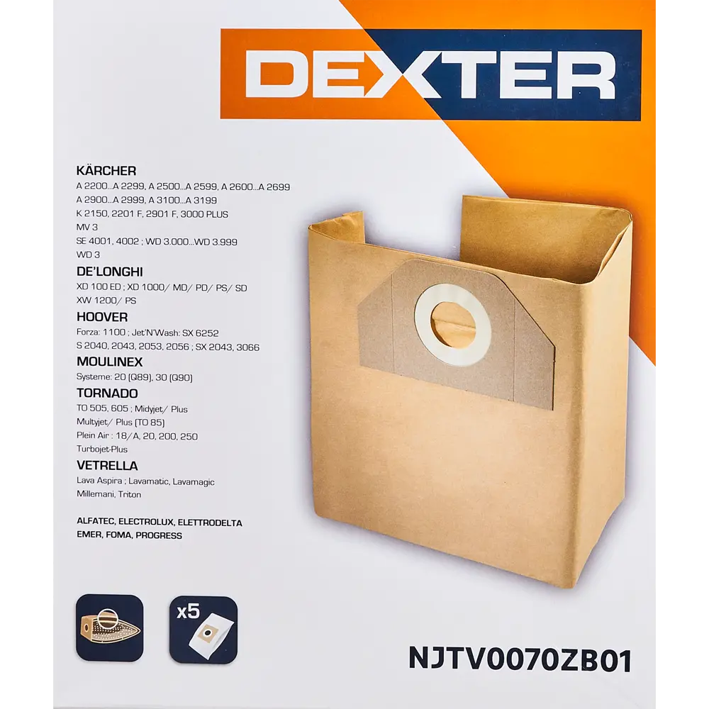 DEXTER Бумажные мешки для строительного пылесоса 20 л, 5 шт 86262892 STLM-1400217 - Вид №2