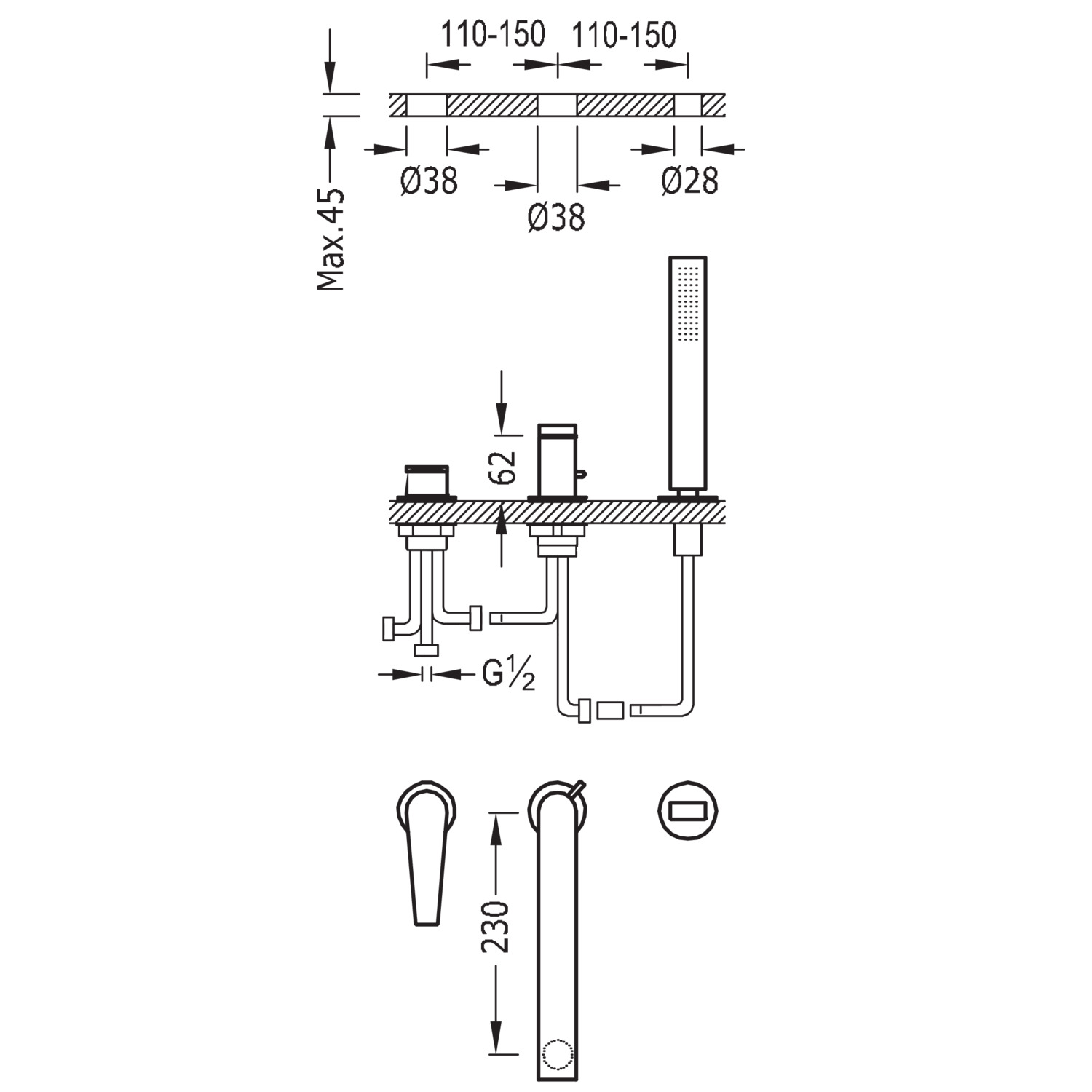 Крановой смеситель для ванны CLASS с одной ручкой-20516101 TRES  - Вид №1