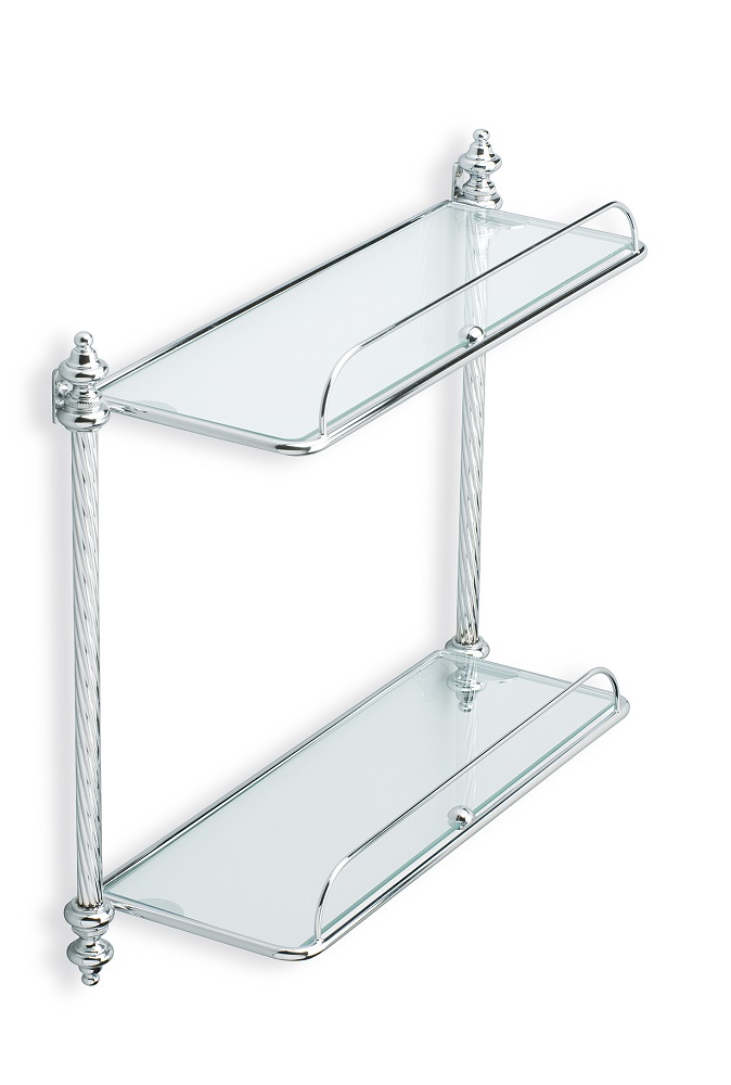 G694GIUNONE(08) Stil Haus Giunone, стеклянная 2-ух уровневая полка с ограждением , цвет хром 
