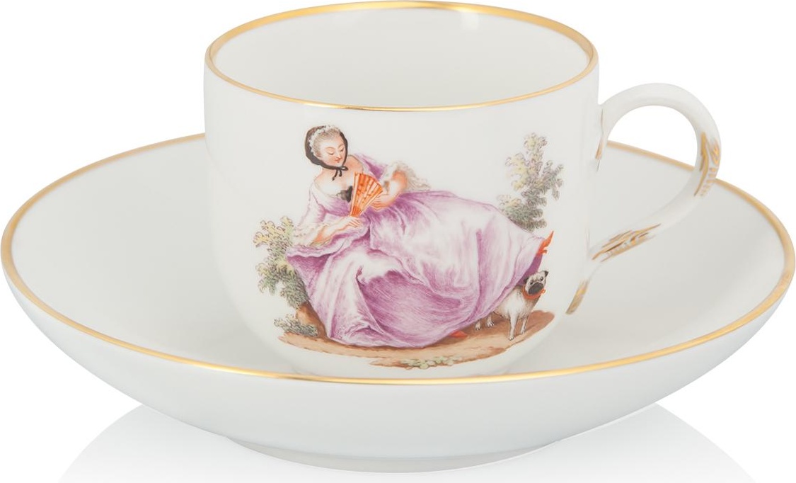 73621 Meissen Чашка с блюдцем "Дама с мопсом" (лим.вып.24/75, 2004г.) Фарфор 