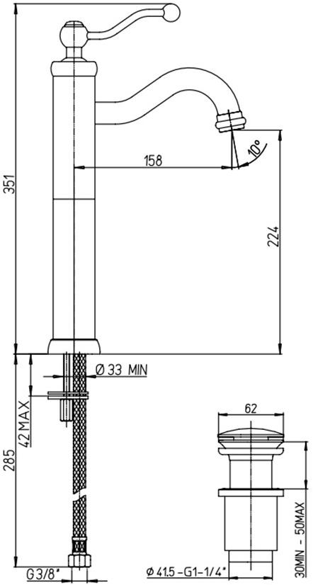 Paini Duomo 88CR211LLSSR смеситель для раковины с донным клапаном - Вид №2