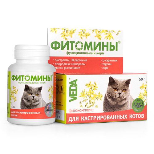 Т00009640 Функциональный корм для кошек ФИТОМИНЫ для кастрированных котов 100таб. ВЕДА 