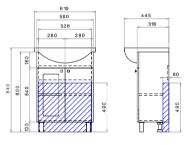 Тумба с раковиной Provans 600 (Балтика)610⨉440⨉840 мм белый Santreyd sun-id-665131 - Вид №5