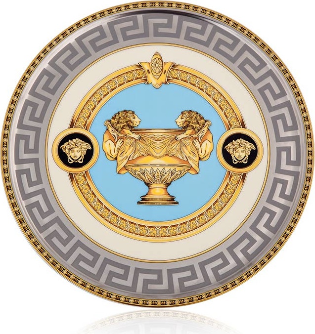 10582037 Rosenthal Versace Блюдо на ножке Rosenthal Versace Престиж Гала 21см, фарфор, голубое Фарфор 