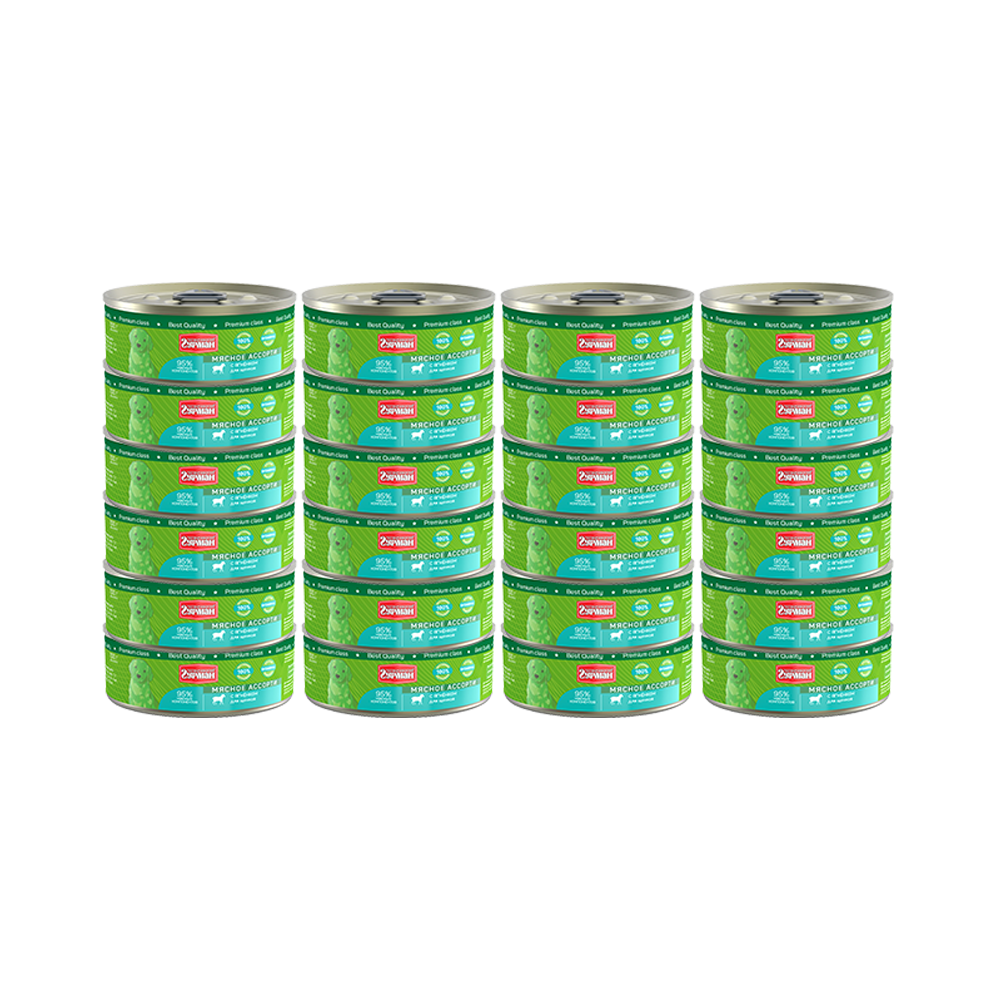 Т0055581*24 Корм для щенков Мясное ассорти ягненок с кольцом конс.100г (упаковка - 24 шт) ЧЕТВЕРОНОГИЙ ГУРМАН 