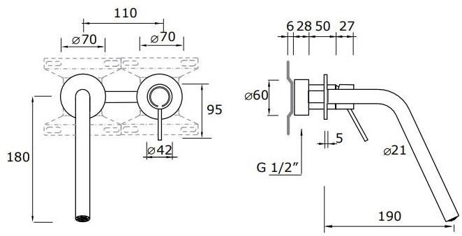 MINA Встраиваемый смеситель для умывальника из нержавеющей стали Corsivo 11419 - Вид №1