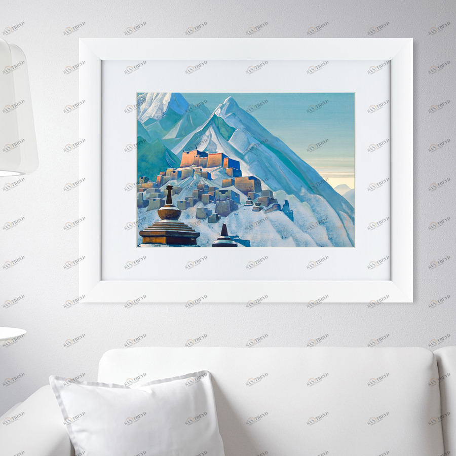 Картина в деревянной раме 47х60 см "Тибет, Гималаи, 1933г" КАРТИНЫ В КВАРТИРУ  093764 Белый;голубой;разноцветный 