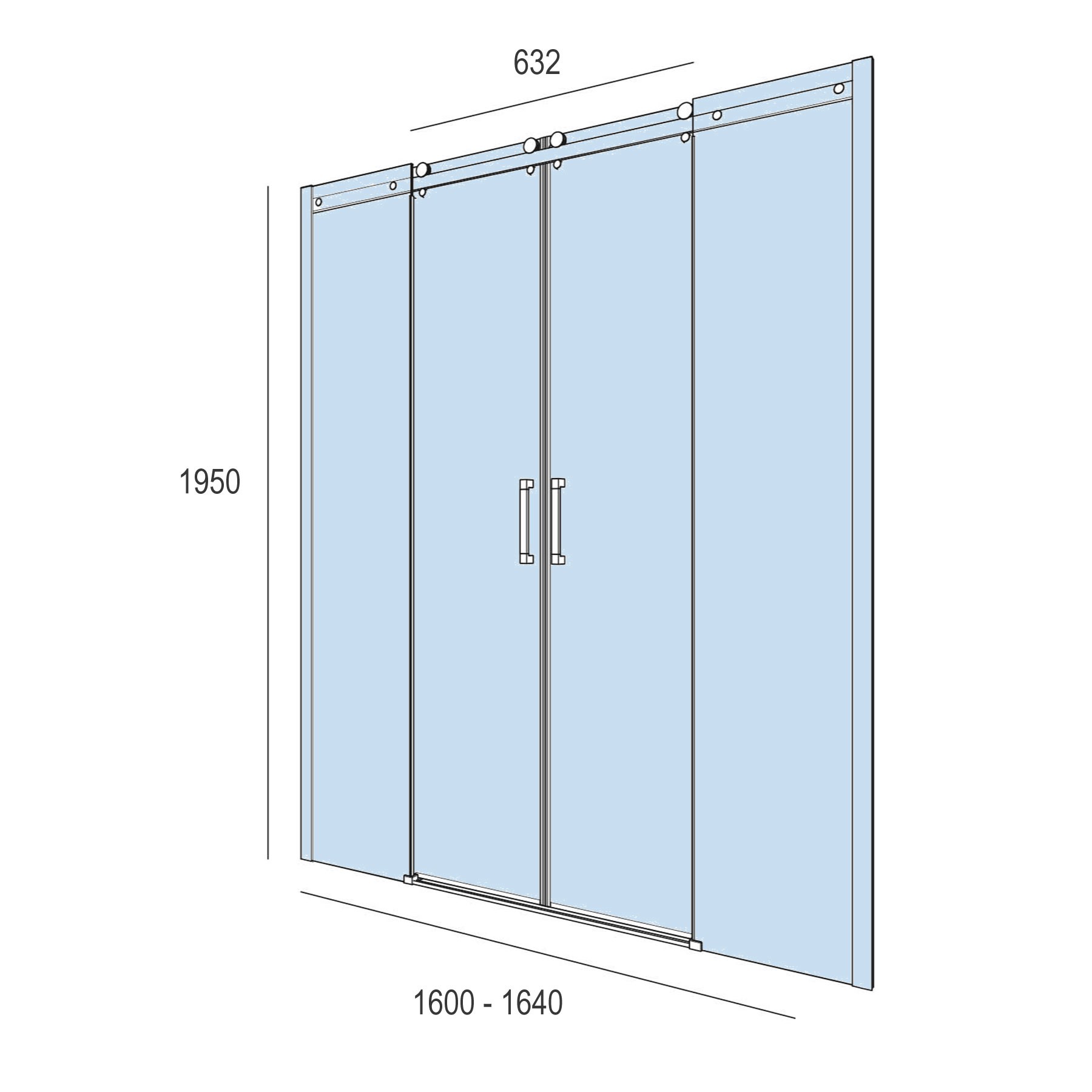 22467 SALGAR Душевая перегородка HELSINKI Фронтальная с 2D и 2F Прозрачная 1600-1640 x 1950 мм 1600  - Вид №1