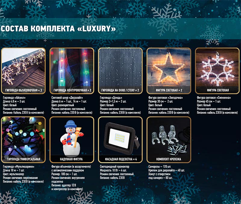 Новогодний набор для украшения загородного дома "Luxury" 16 предметов, цвет гирлянд белый SUPERNW ГИРЛЯНДЫ, ГИРЛЯНДЫ И ОСВЕЩЕНИЕ 097671 Белый  - Вид №1