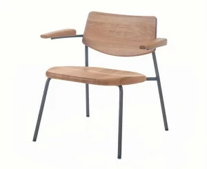 BassamFellows Штабелируемое кресло из нержавеющей стали и дерева с подлокотниками Pipe Cb-585