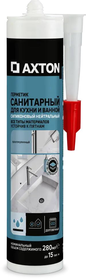 Силиконовый герметик Axton для ванной и кухни - прозрачный 280 мл 85272196