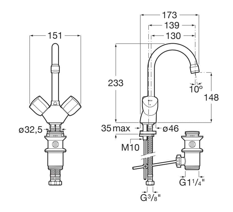 Смеситель для раковины с автоматическим сливом Roca Brava ARCH-00120552 - Вид №1