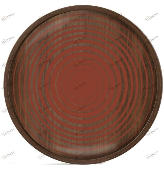 Ethnicraft Круглый поднос из дерева и стекла Linear flow 20928